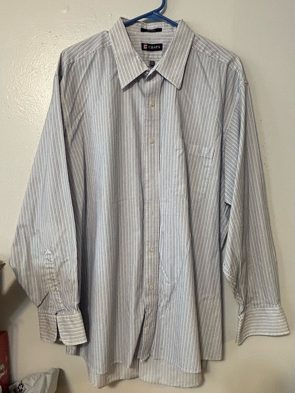 Chaps Men's Blue and White Striped Button-Down Shirt